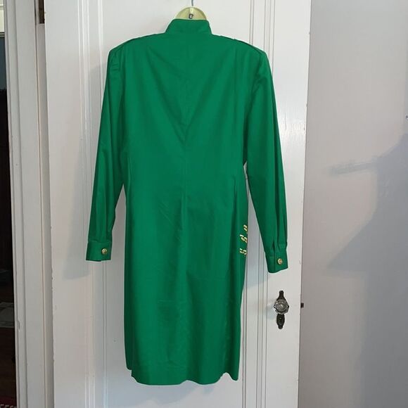 Vintage‎ 80s Linda Lewis green cotton military style long jacket or coat dress - Picture 7 of 11